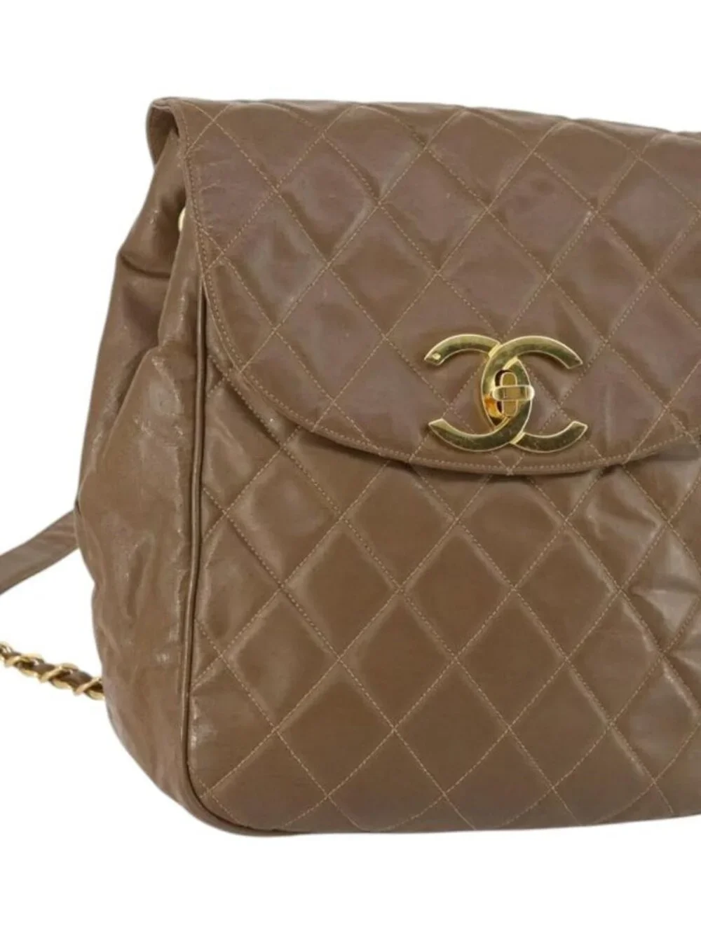 CHANEL Matelasse Backpack Coated Canvas Brown Gold CC Auth 142441